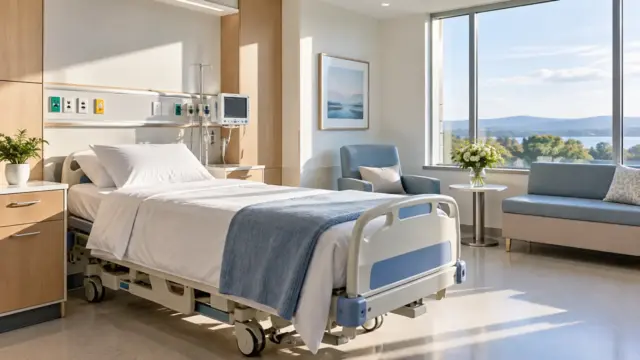 Unoccupied hospital room with a bed and window, used as an illustration for a guide to hospital billing.