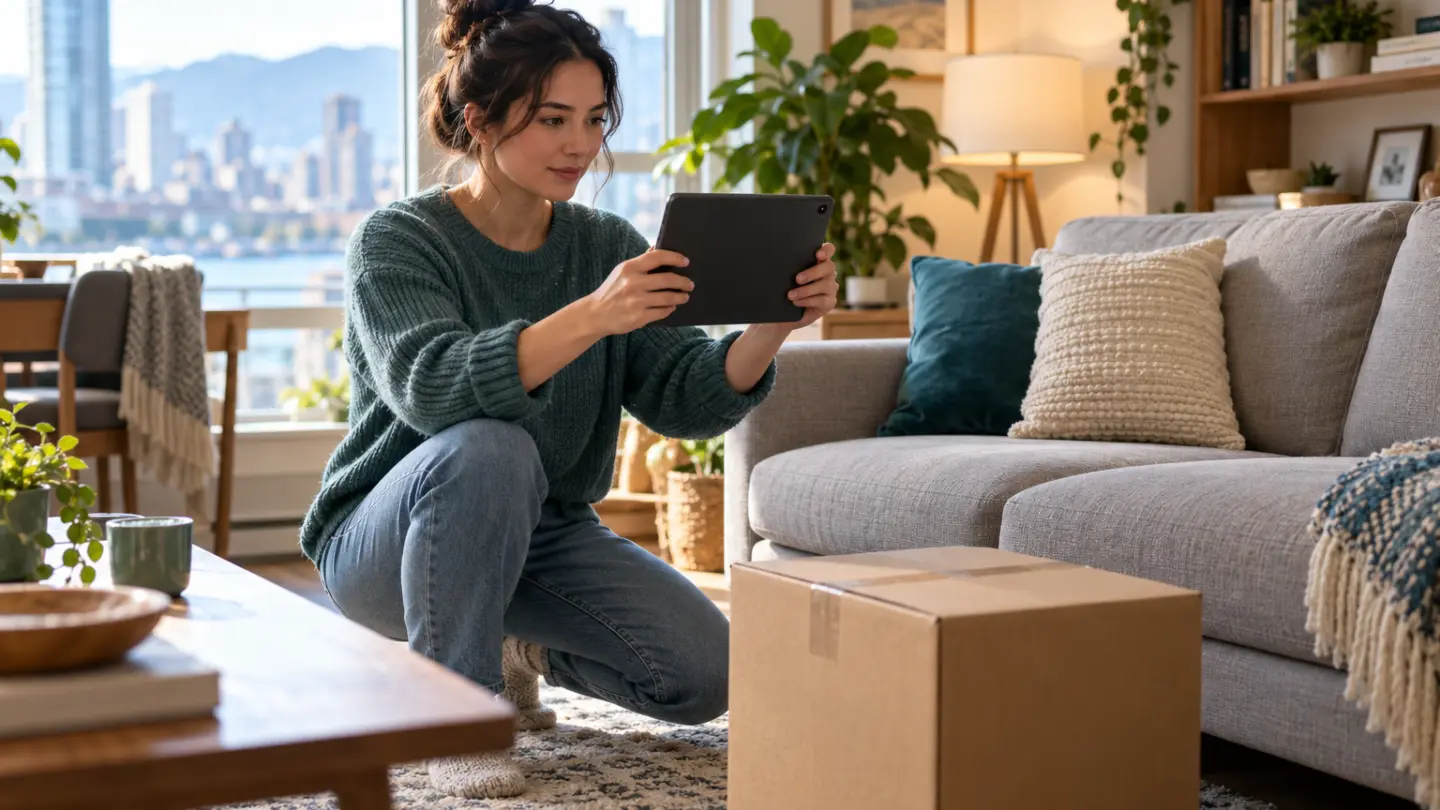 A renter documenting belongings in a Canadian apartment.
