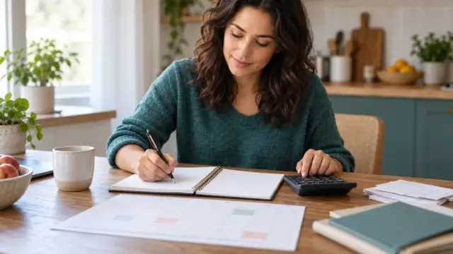 An adult planning savings goals with a notebook and calculator.