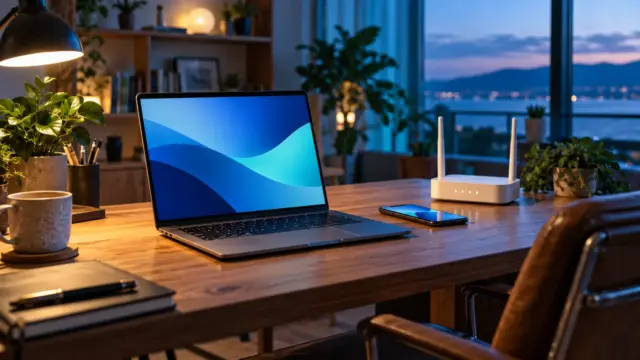 Laptop and phone in a home workspace, illustrating everyday account-security planning.